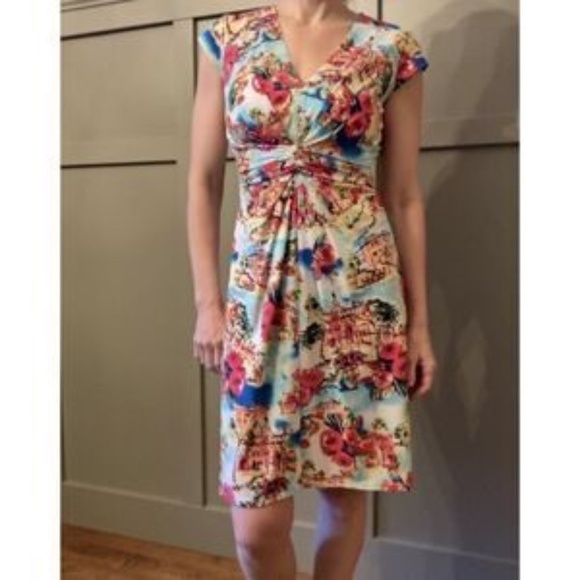 Antonio Melani Cap Sleeve Travel Floral Vacation Printed Sheath Dress Size Small - Picture 10 of 10